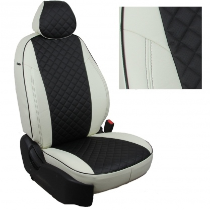 Купить Авточехлы из экокожи Стандарт (толщина 1 мм), дизайн ромб, для Skoda Octavia A7 Седан 2013, задняя спинка 40/60, сидение единое, передние кресла-спорт