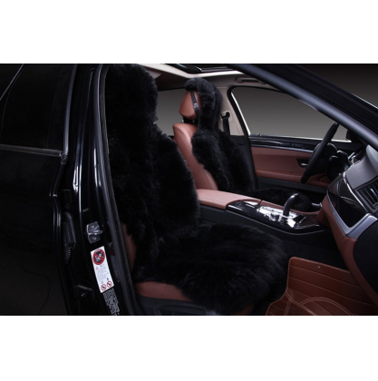 Купить Накидка на сиденье автомобиля из цельной шкуры овчины Длинный Ворс (Австралия) чёрный
